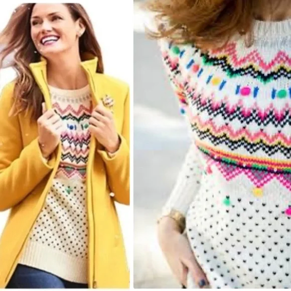 Talbot Carnival Fair Isle Pom Pom Button Back Woolen Sweater - Picture 3 of 11